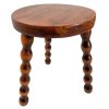 Stool Vintage French Traditional Worn Weathered Milking Stool Small Chair Stand Bobbin Leg Rest Plinth Seating Tabouret c1970's