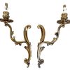 Vintage French Brass Double Wall Sconce Pair Light Lighting Electric Lamp Metal Period Lighting Prop c1960-70's