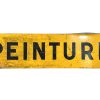 Vintage French Yellow Black Paint Painting Peinture Metal Roadsign Road Sign Warning c1990's