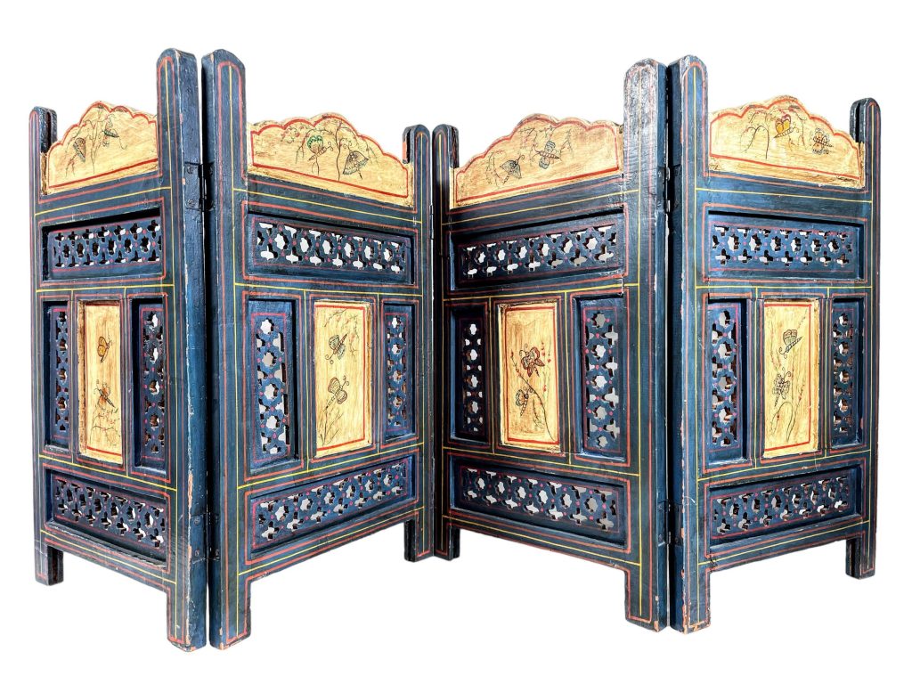 Vintage Indian Paravan Wood Wooden Four Panel Small Screen Shield Divider Partition Decor Prop Furniture c1960-70’s