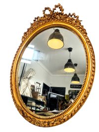Vintage French Mirror Oval Plastic Antique Reproduction Framed Gold Painted Wall Hanging Wooden Golden Decor Bathroom c1970-80’s 3