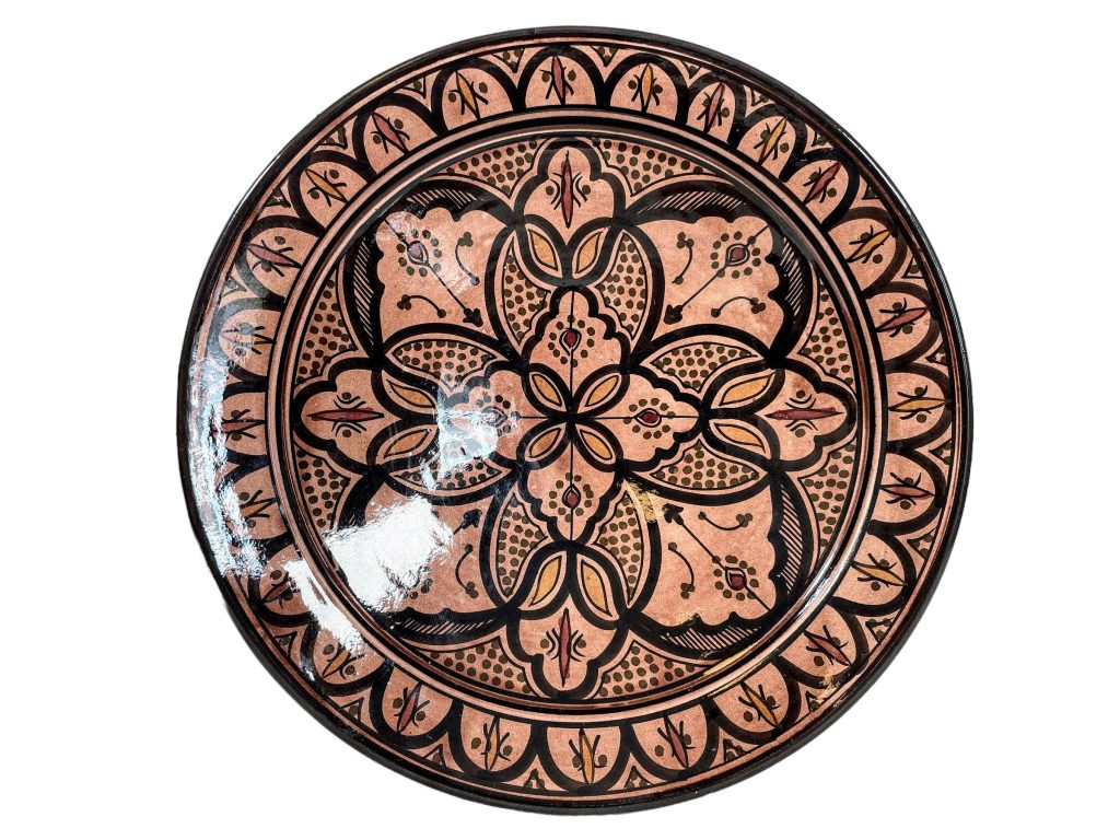 Vintage Moroccan Browny Pink and Black Medium Serving Bowl Dish Plate Wall Hanging Ornament Decor Design Terracotta c1990-2000’s
