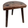 Vintage French Wooden Wood Milking Stool Chair Seat Kitchen Table Farm D Shaped Seat Plant Rest Stand Plinth Tabouret c1970-80's