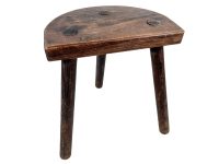 Vintage French Wooden Wood Milking Stool Chair Seat Kitchen Table Farm D Shaped Seat Plant Rest Stand Plinth Tabouret c1970-80's