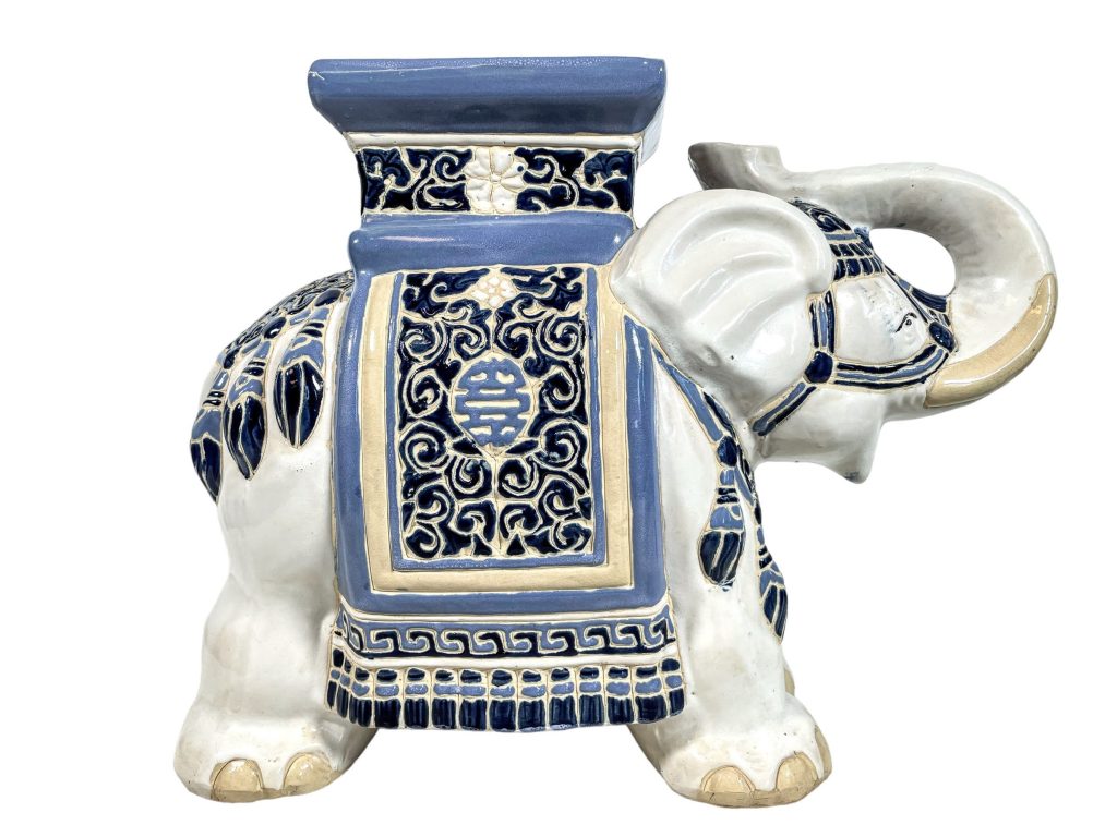 Vintage Chinese Large Elephant Blue Brown Ceramic Pot Stand Plinth Rest Large Vase Pot Support Display Heavy c1980-90’s