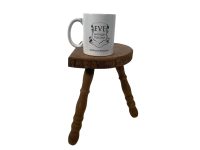 Alternative view of Vintage French Stool Chair Seat Wooden Milking Kitchen Table D Shaped Seat Turned Leg Plant Rest Stand Plinth Tabouret c1960-70's