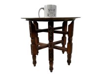Alternative view of Vintage Moroccan Folding Table Brass Tray Display Legs Ornate Wooden Support Stand Plinth Wood circa 1960-70's