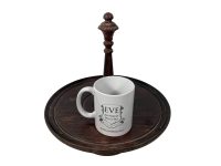 Alternative view of Vintage French Wood Wooden Cheese Serving Platter Cake Sandwich Afternoon Tea Trivet Circular Handled Stand circa 1960's