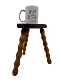 Alternative view of Vintage French Stool Chair Seat Wooden Milking Kitchen Table D Shaped Seat Bobbin Leg Plant Rest Stand Plinth Tabouret c1960's