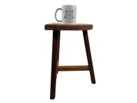 Alternative view of Vintage French Large Chunky Wooden Wood Milking Stool Chair Seat Table Farm D Shaped Seat Plant Rest Stand Plinth Tabouret c1950-60's