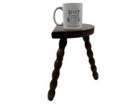 Alternative view of Vintage French Wooden Bobbin Leg Milking Stool Chair Seat Table Farm D Shaped Seat Plant Rest Stand Plinth Tabouret c1970's