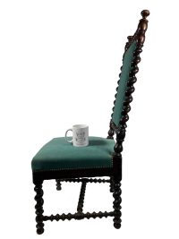 Alternative view of Antique French Barley Twist Aqua Green Straw Stuffed Cushion Low Chair Wood Seat Chair Wooden Rest Seating Damaged c1900's