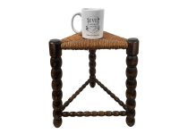 Alternative view of Vintage French Raffia Brown Wood Wooden Woven Strung Footstool Foot Stool Rest Footrest Display Stand Tabouret circa 1960's