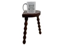 Alternative view of Vintage French Stool Chair Seat Wooden Milking Kitchen Table D Shaped Seat Bobbin Leg Plant Rest Stand Plinth Tabouret c1960's