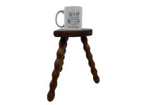 Alternative view of Vintage French Stool Chair Seat Wooden Milking Kitchen Table D Shaped Seat Bobbin Leg Plant Rest Stand Plinth Tabouret c1970's