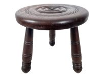 Vintage French Stool Chair Seat Wooden Milking Kitchen Table Round Shaped Seat Turned Leg Plant Rest Stand Plinth Tabouret c1960-70's