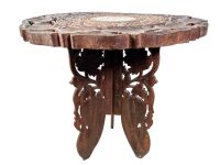 Vintage Indian Asian Hand Carved Wooden Small Folding Table Wood Stand Legs Plinth Display Serving Decor Plant Pot Stand c1970-80's