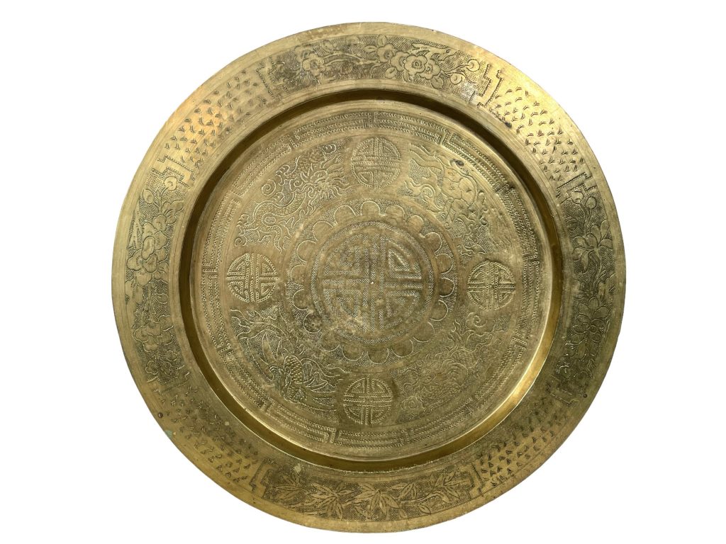Vintage Chinese Dragon Design Brass Tray Plate Bowl Dish On Feet Serving Display Prop circa 1950-60’s