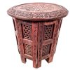 Vintage Indian Asian Hand Carved Wooden Small Folding Table Wood Stand Legs Plinth Display Serving Decor Plant Pot Stand c1970-80's