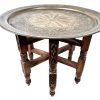 Vintage Moroccan Folding Table Brass Tray Display Legs Ornate Wooden Support Stand Plinth Wood circa 1960-70's