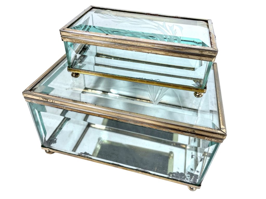 Vintage French Heavy Glass Box Boxes Pair Jewellery Display Jewelry Catch-All circa 1970-80’s