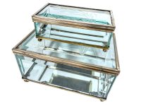 Vintage French Heavy Glass Box Boxes Pair Jewellery Display Jewelry Catch-All circa 1970-80's