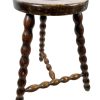 Vintage French Stool Chair Seat Wooden Milking Kitchen Table Round Shaped Seat Braced Bobbin Leg Plant Stand Plinth Tabouret c1960's