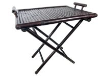 Vintage French Wooden Canework Table Folding Garden Camping Side Stand Serving Tray On Stand circa 1950-60's