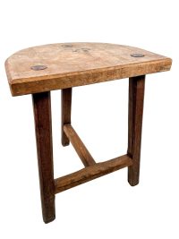 Vintage French Wooden Wood Milking Stool Chair Seat Table Farm D Shaped Seat Plant Rest Stand Plinth Tabouret c1960-70’s