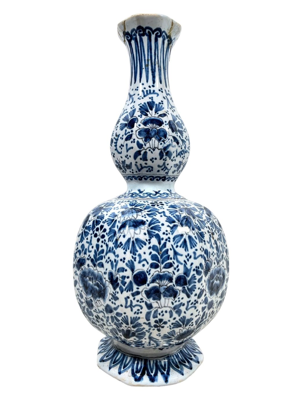 Antique Dutch Blue White Double Gourd Vase Pot Vase Storage Mantlepiece circa DAMAGED 1800’s