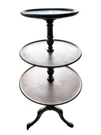 Antique French Three Tier Table Traditional Shop Display Stand Wooden Brown Display Rest Plinth Presentation Side Tabouret c1900’s