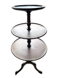 Antique French Three Tier Table Traditional Shop Display Stand Wooden Brown Display Rest Plinth Presentation Side Tabouret c1900's