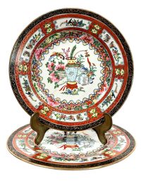 Vintage Chinese Hand Painted Rose Plate Flower Vase Flowery Display Dinner Plate & Bowl circa 1950-60's