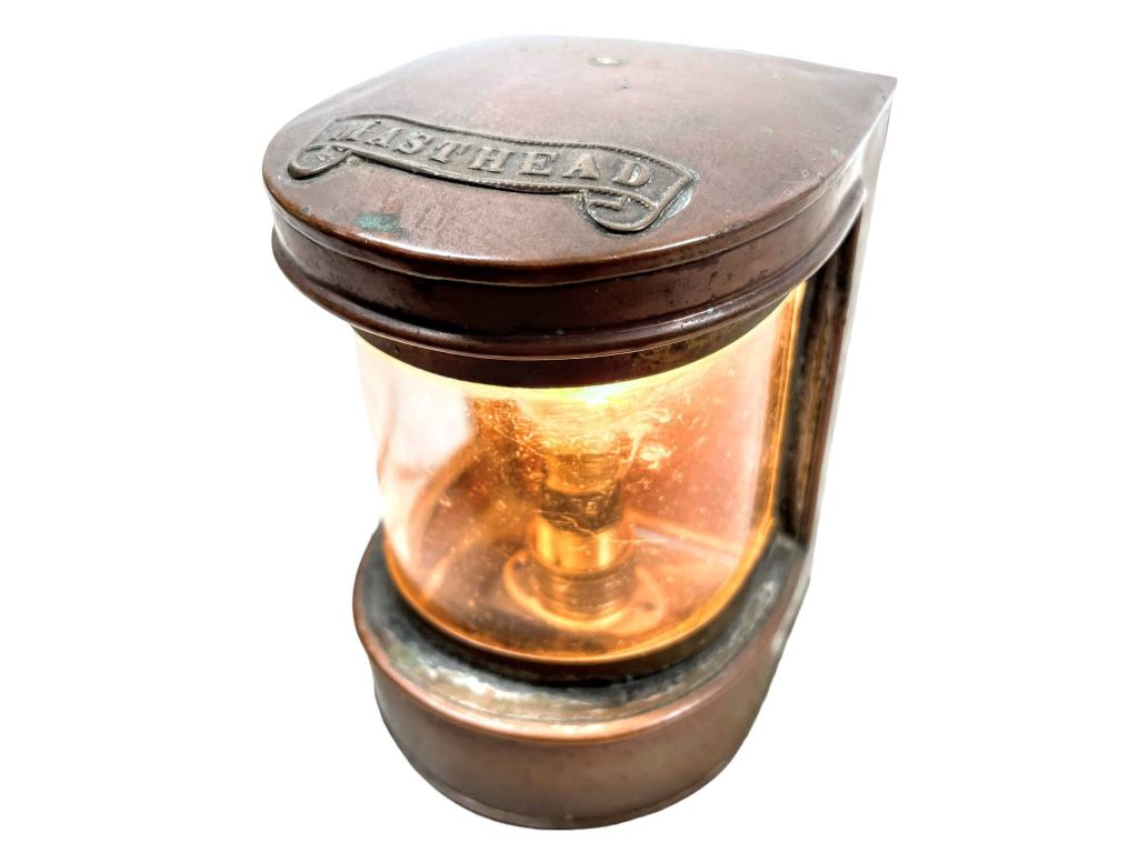 Vintage English Copper Masthead Candle Oil Adapted Upcycled With Electric Light Attachment Bulb Holder Desktop Bedside Lamp c1940-50’s