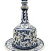 Vintage French Faience Ceramic Carafe Decanter Blue White Water Wine Porto Wedding Useable Caraffe Vase Pot DAMAGE c1950-60's