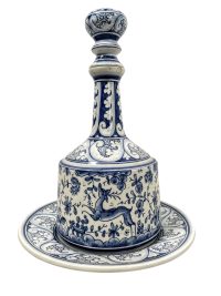 Vintage French Faience Ceramic Carafe Decanter Blue White Water Wine Porto Wedding Useable Caraffe Vase Pot DAMAGE c1950-60’s 3