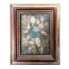 Antique French Inlaid Wood Layered Blue Red Flower Framed Wall Decor Decoration c1920's