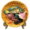 Vintage French Majolica Fish Garlic Mussels Shells Hand Painted Bowl Dish Plate Stoneware Blac Plate Wall Hanging c1950-60's