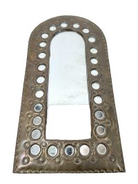 Vintage Moroccan Small Wall Hanging Mirror Brass Metal Glass Hand Made Decorative Cloakroom Tarnish Patina c1970-80's