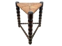 Vintage French Raffia Brown Wood Wooden Woven Strung Footstool Foot Stool Rest Footrest Display Stand Tabouret circa 1960's