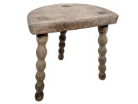 Vintage French Stool Chair Seat Wooden Milking Kitchen Table D Shaped Seat Bobbin Leg Plant Rest Stand Plinth Tabouret c1960's