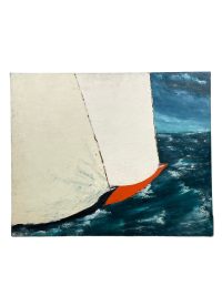 Vintage French "Sail" Acrylic Painting On Canvas Wall Decor Decoration Boat Boats Sailing Sea c1980-90's