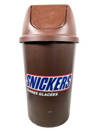 Vintage French Snickers Barres Glacees Ice Cream Marathon Brown Plastic Waste Paper Trash Bin Can Office circa 2000’s