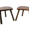 A Pair Of Vintage French Wooden Milking Stool Chair Seat Table Farm D Shaped Seat Plant Rest Stand Plinth Tabouret c1960-70's