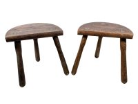 A Pair Of Vintage French Wooden Milking Stool Chair Seat Table Farm D Shaped Seat Plant Rest Stand Plinth Tabouret c1960-70's