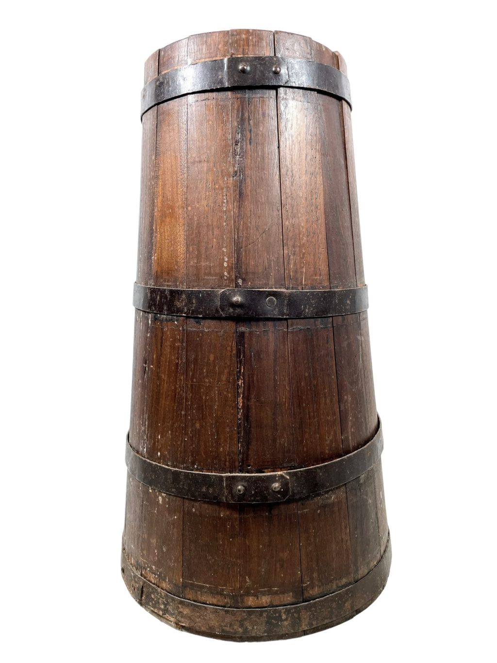 Vintage French Dark Wooden Butter Barrel Churn Heavy Farmer Jug Vase Hallway Walking Stick Umbrella Stand circa 1950-60’s