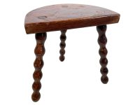 Vintage French Stool Chair Seat Wooden Milking Kitchen Table D Shaped Seat Bobbin Leg Plant Rest Stand Plinth Tabouret c1960's