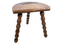 Vintage French Stool Chair Seat Wooden Milking Kitchen Table D Shaped Seat Bobbin Leg Plant Rest Stand Plinth Tabouret c1970's