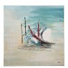 Vintage French "Turbulence" Acrylic Painting On Canvas Wall Decor Decoration Boats Sailing Sea Coast c1990-2000's