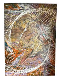 Vintage French "Crossover" Acrylic Painting On Canvas Wall Decor Decoration Pour Orange Drip Splatter by John Francis c2000's